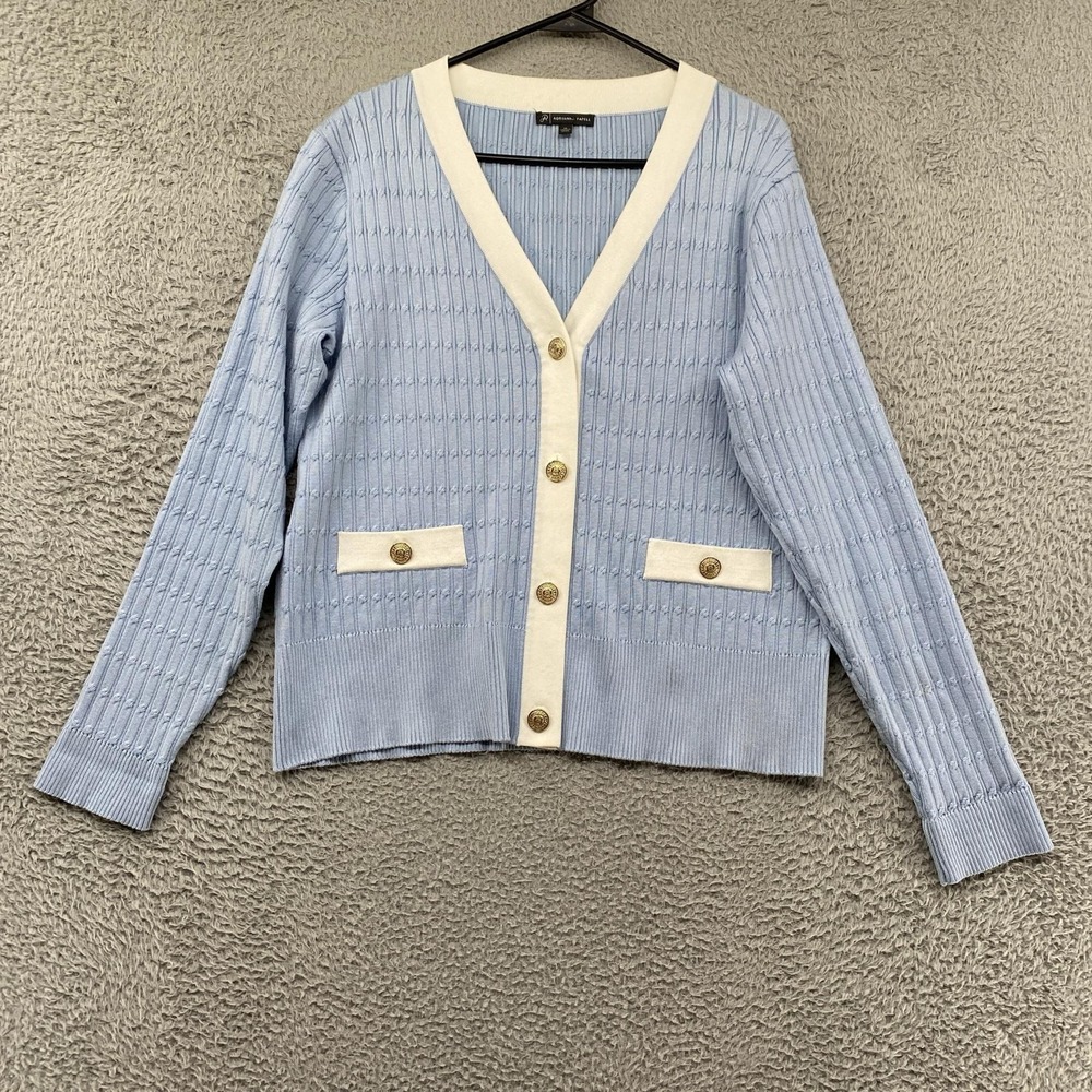 Adrianna Papell Cardigan Sweater Womens XL Blue Old Money V Neck Academia